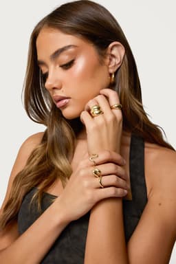 Mixed Abstract Ring Pack - 5 Gold Tone Metal Rings, 0.6-0.7in Diameter