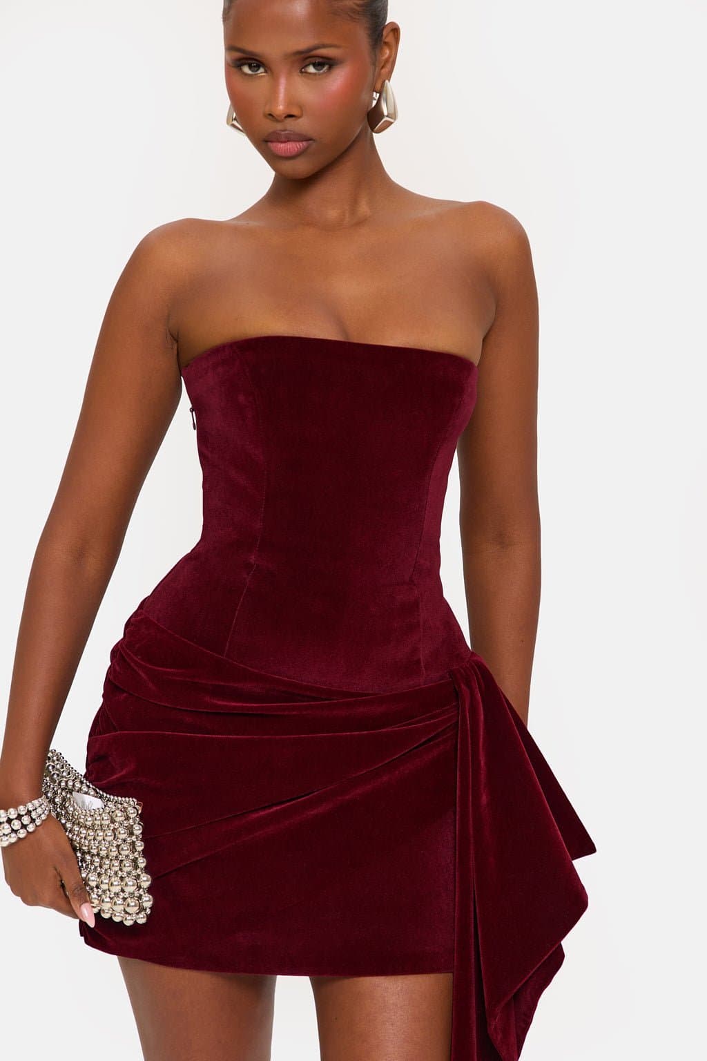 Beloved Velvet Bandeau Drape Dress with Corset UK Size 8 65cm Length