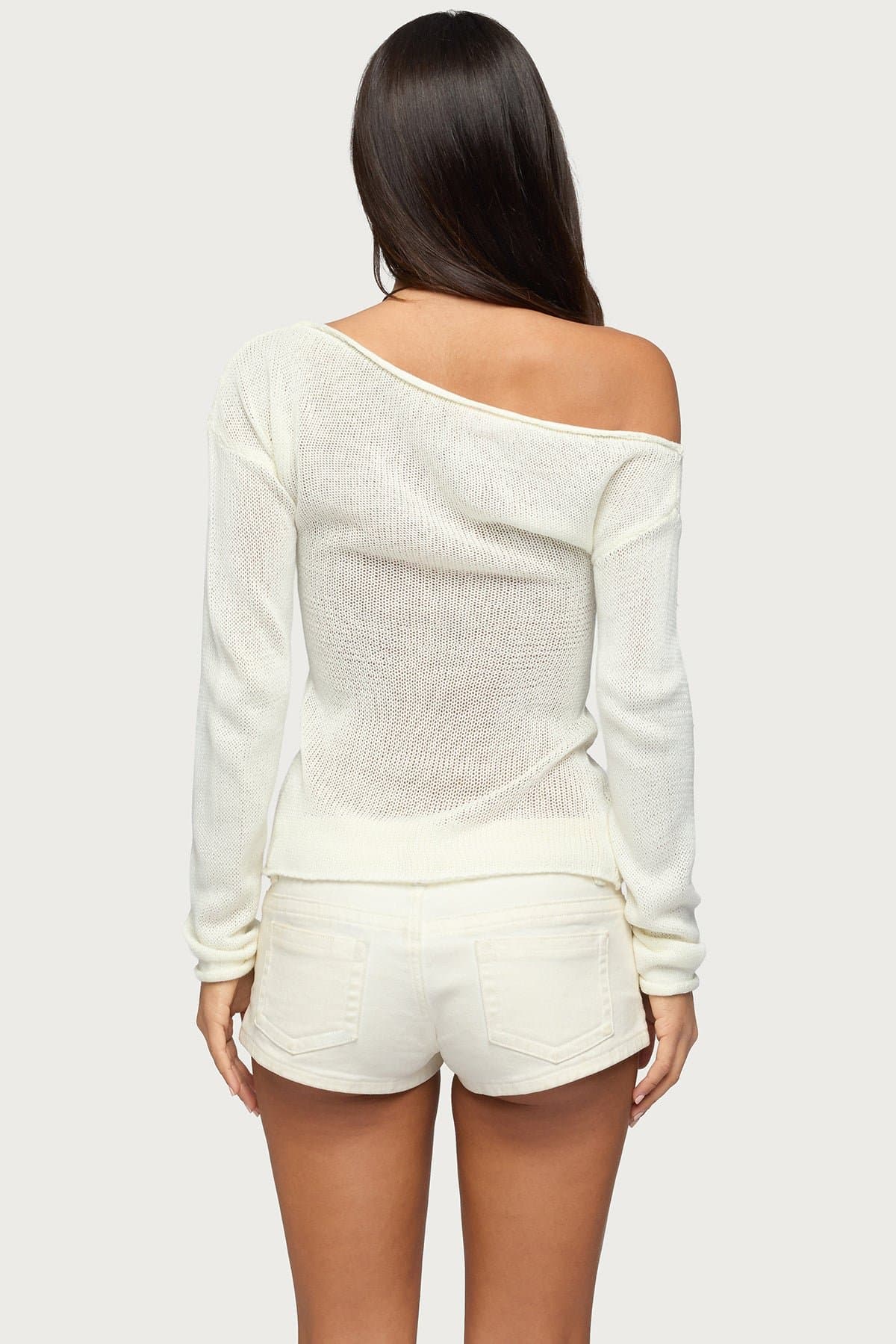 Violete Off Shoulder Sheer Knit Sweater - Acrylic Fabric