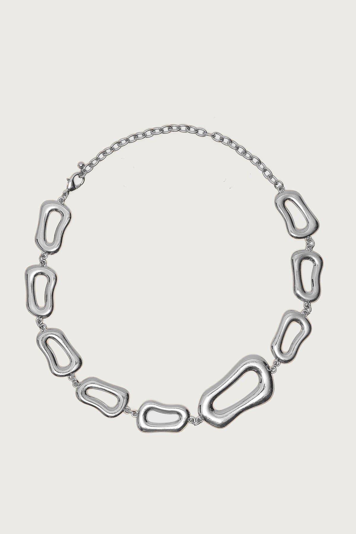 Chunky Oval Chain Necklace - Silver Tone Metal 18.5 Inch Length
