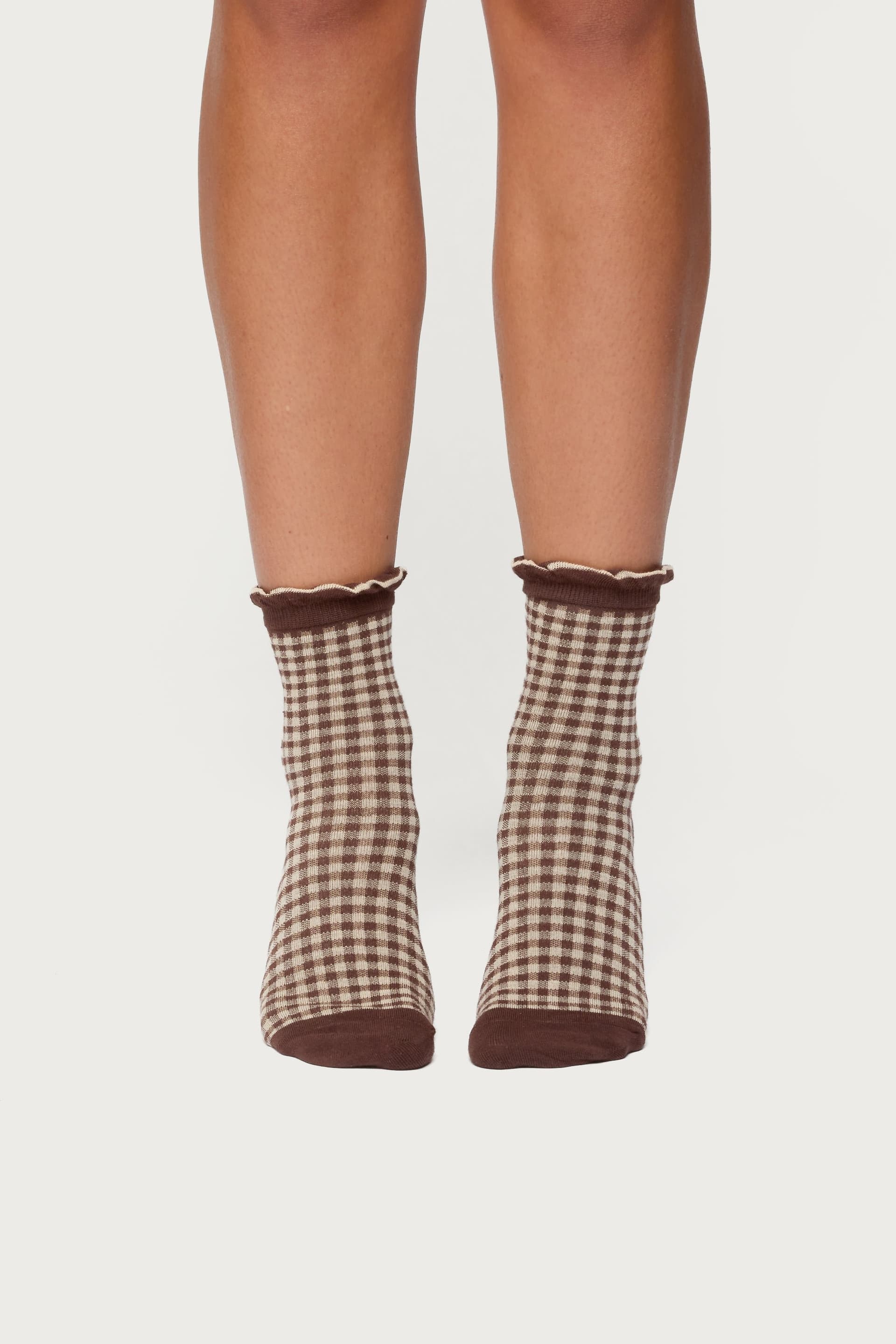 Frilled Gingham Socks - Cotton Polyester Spandex Blend, 10.2 Inch Length