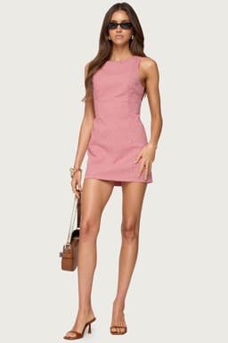 Macee Tailored Gingham Romper with Back Tie Detail, Cotton Spandex Mini