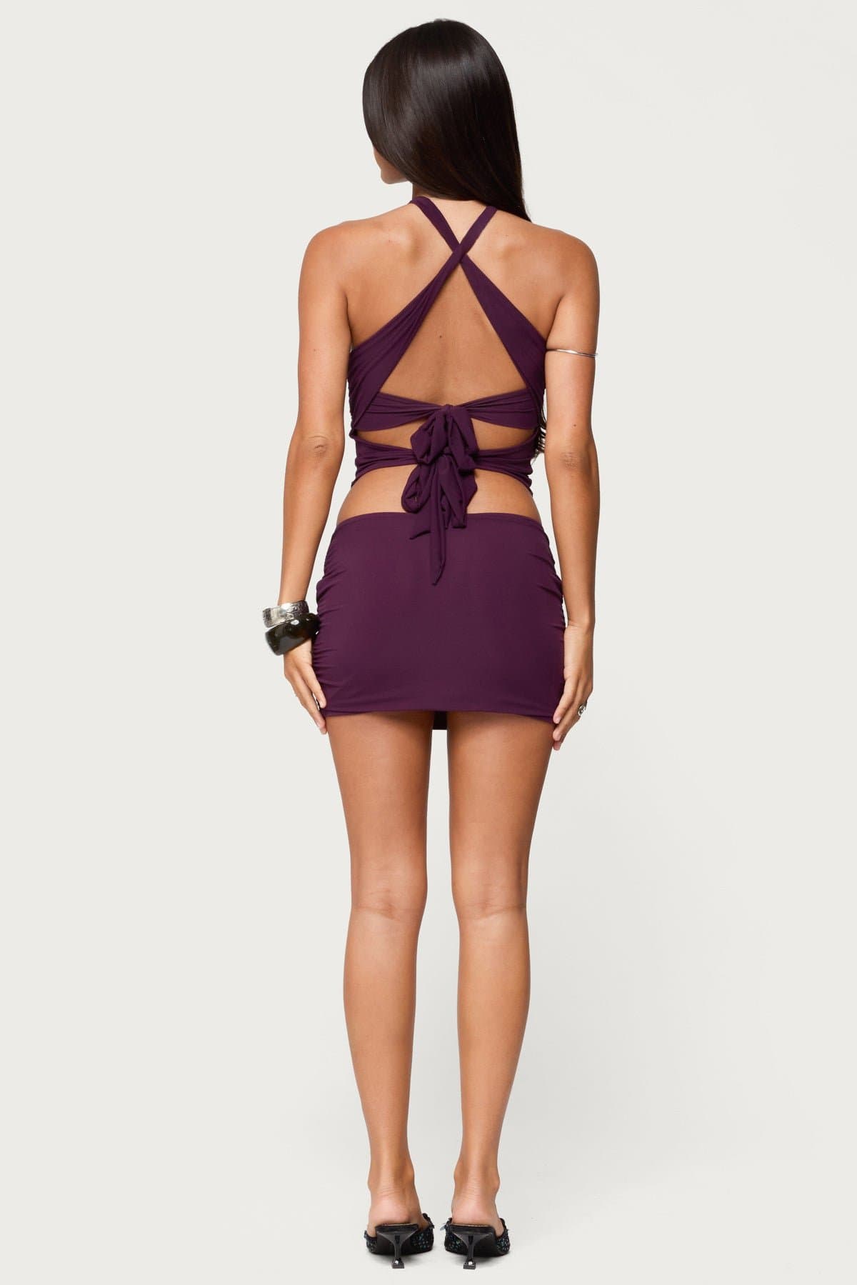 Maggi Knotted Backless Mesh Top with Crisscross Back Tie Nylon Spandex