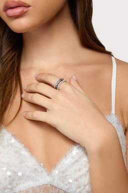 Disco Faux Diamond Ring Silver Tone Metal Diameter 0.7 Inch