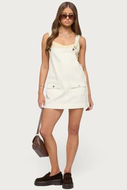 Overall Denim Mini Dress with Adjustable Straps and Pockets 100% Cotton