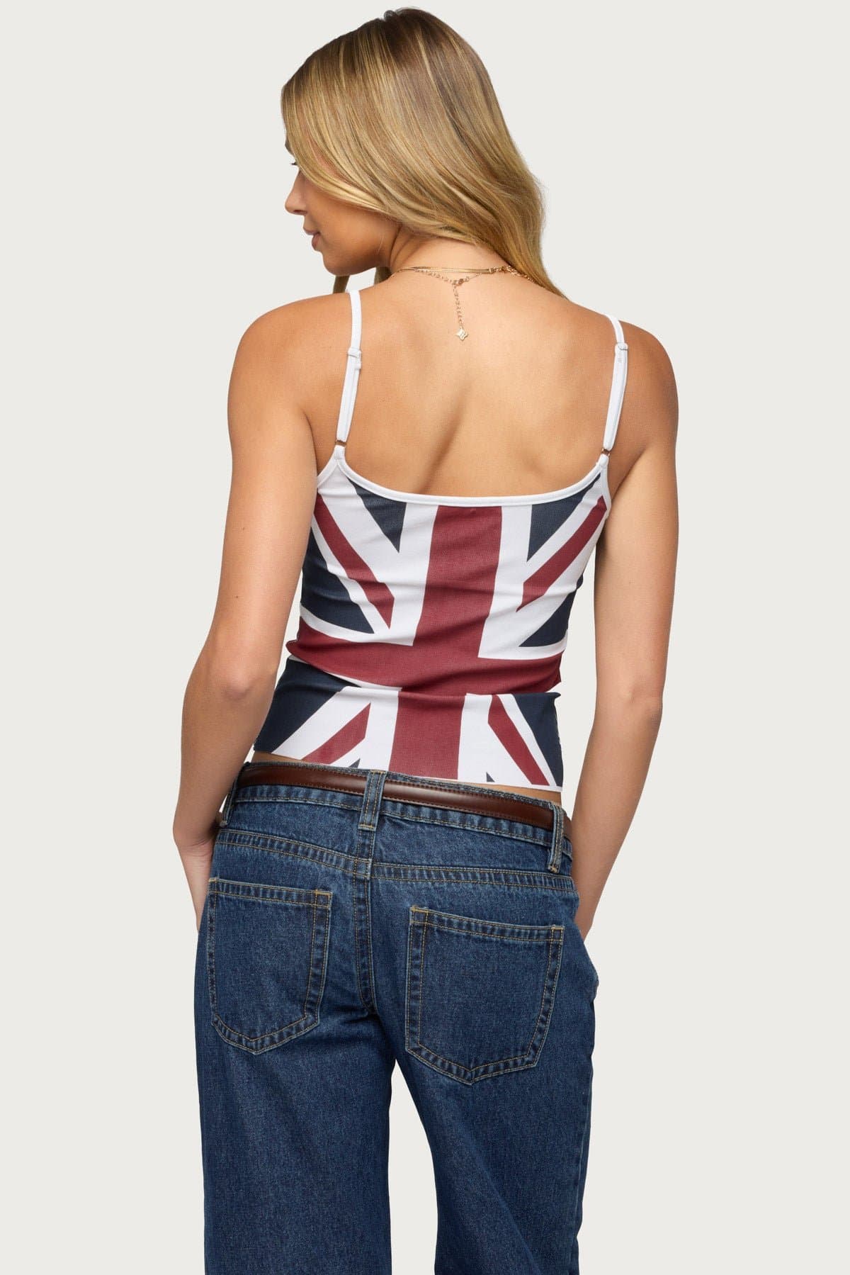 UK Babe Tank Top with Union Jack Print, Adjustable Straps, Cotton Spandex
