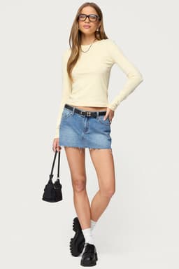 Micah Denim Mini Skirt Raw Hem 100% Cotton