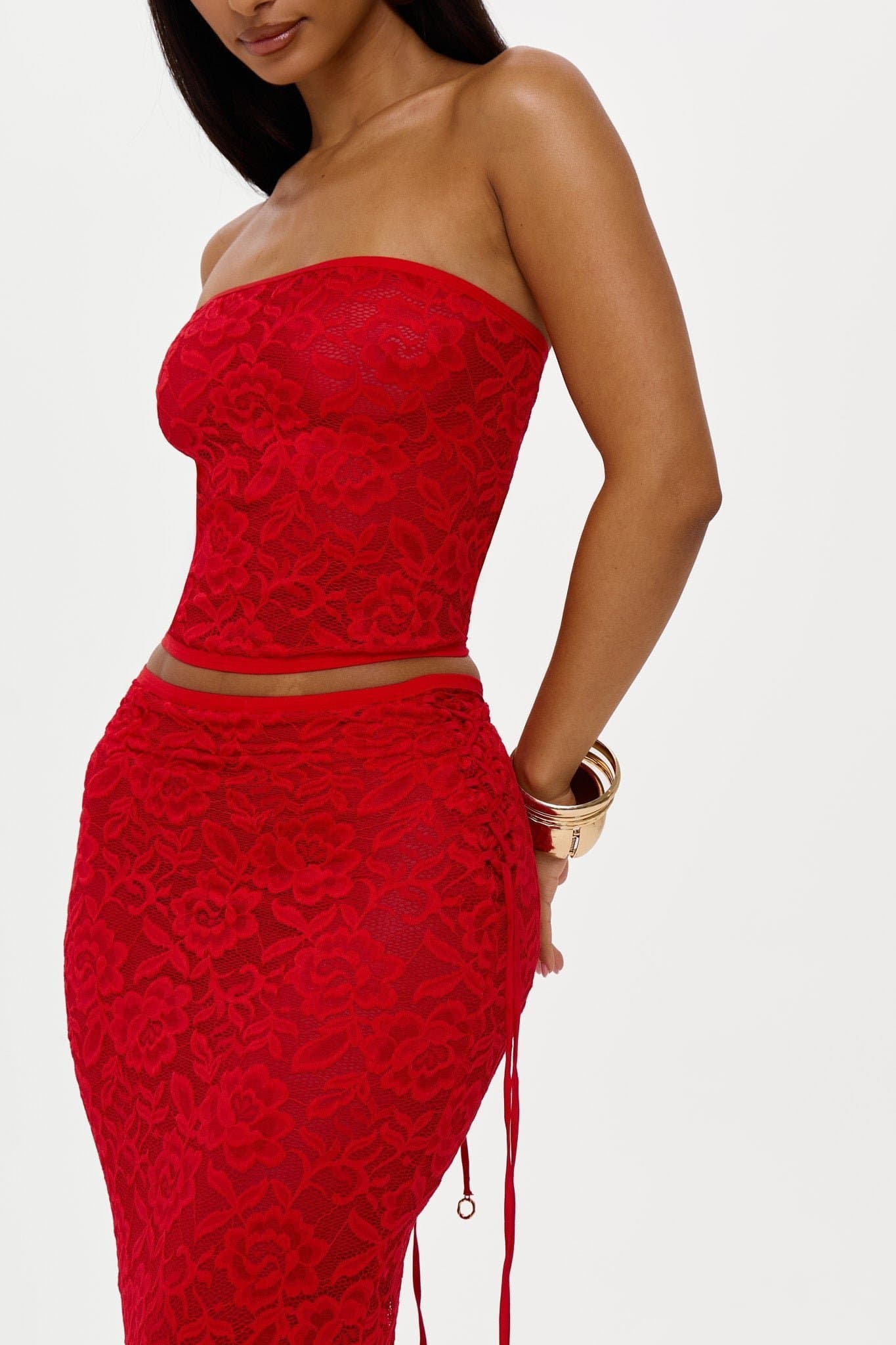 Rosalia Bandeau Top with Lace-Up Back, Boning Support, Gold Trims