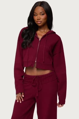 Russell Knit Hooded Cardigan - Rayon Polyester Nylon Zip Front Matching Set