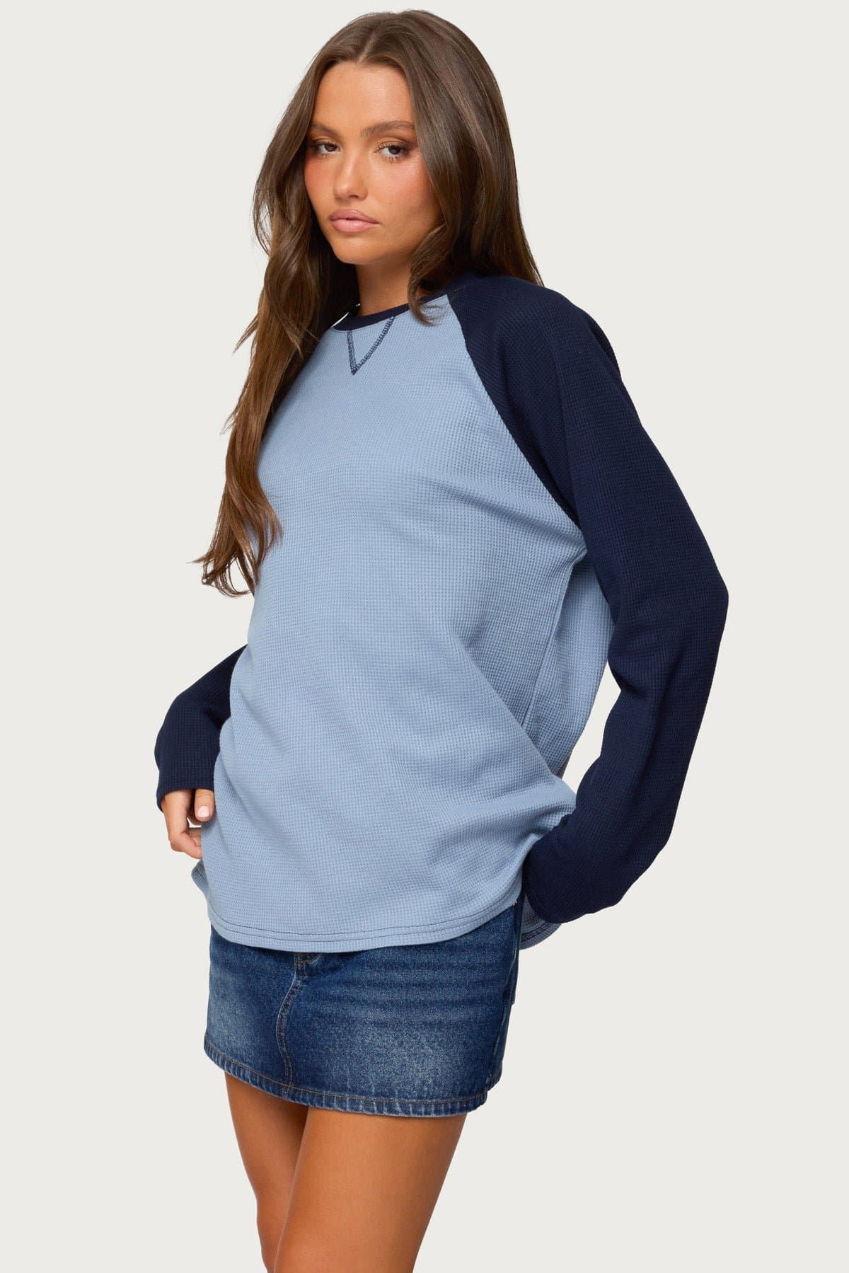 Me Time Oversized Waffle Top - Long Sleeve Loungewear in Polyester Cotton