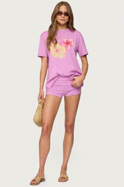 Fleur Fold Over Waistband Shorts 100% Cotton Matching Set