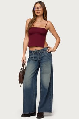 Niah Lace Up Low Rise Baggy Jeans - 100% Cotton Rigid Denim