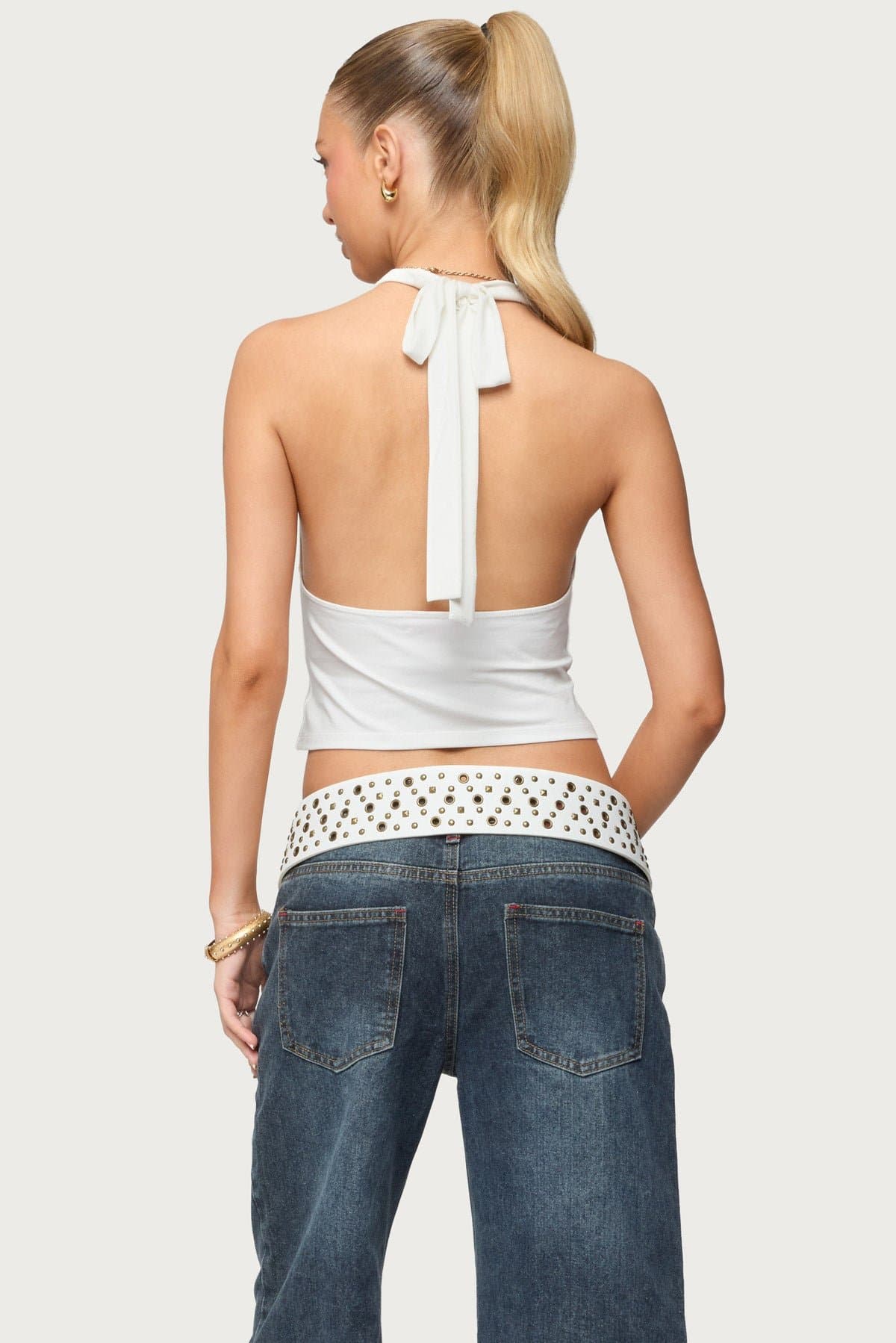 Hook & Eye Cowl Neck Halter Top in Rayon Spandex