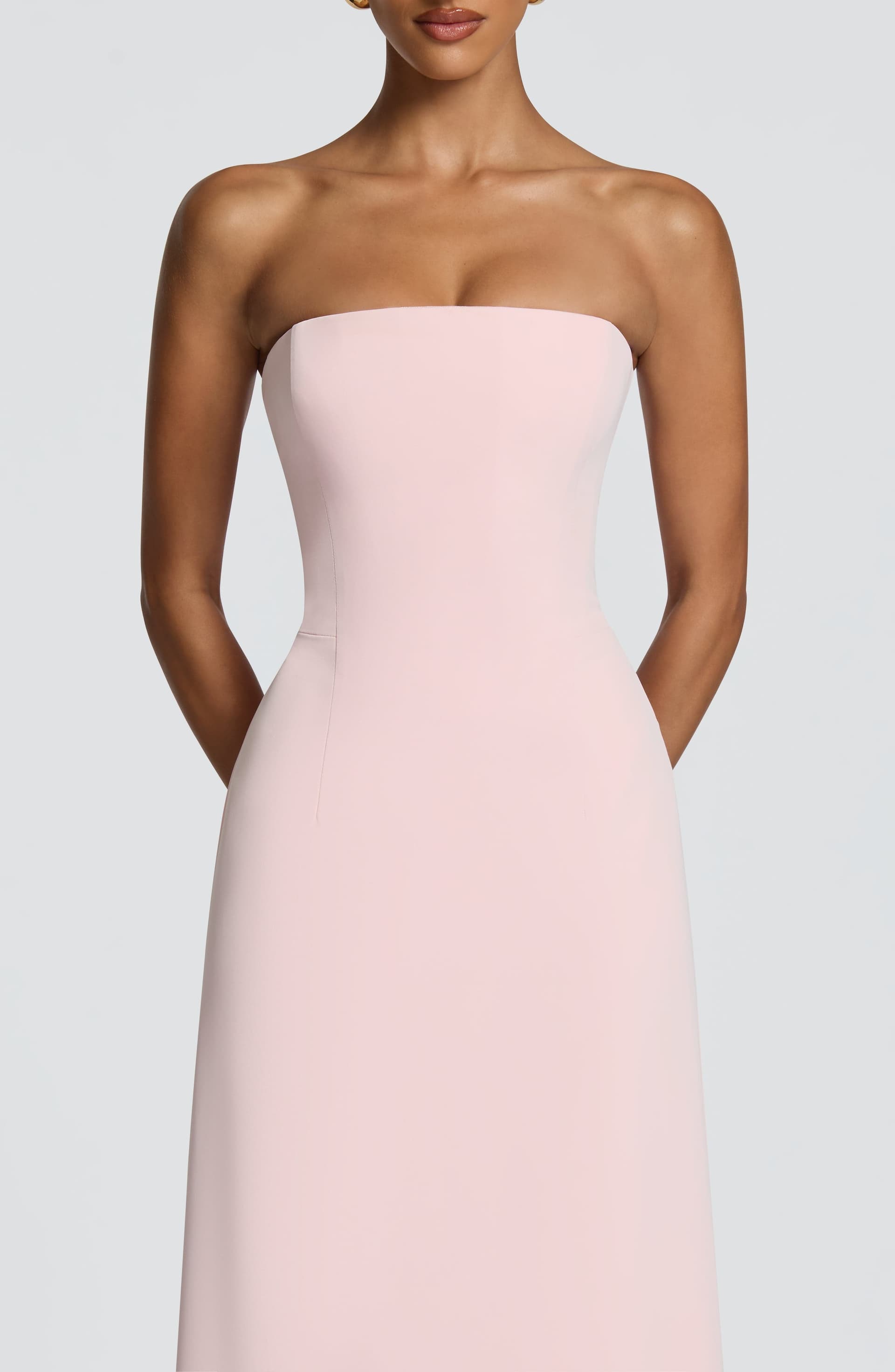 Irmina Blush Maxi Dress Strapless Draped Twill Corset Lace-Up Back