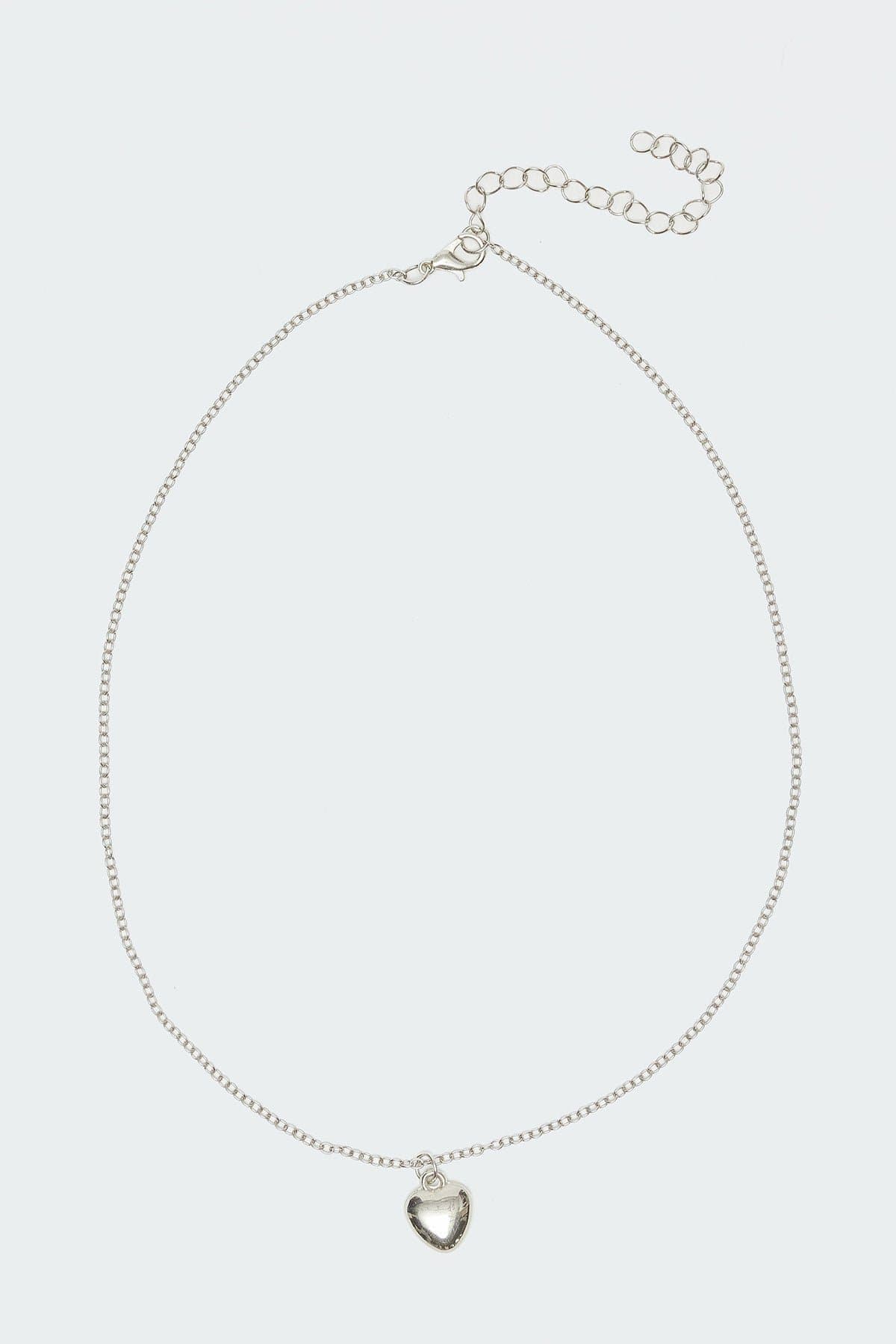 Mini Heart Pendant Necklace Adjustable Chain Silver Tone Metal 19.7 Inch Length