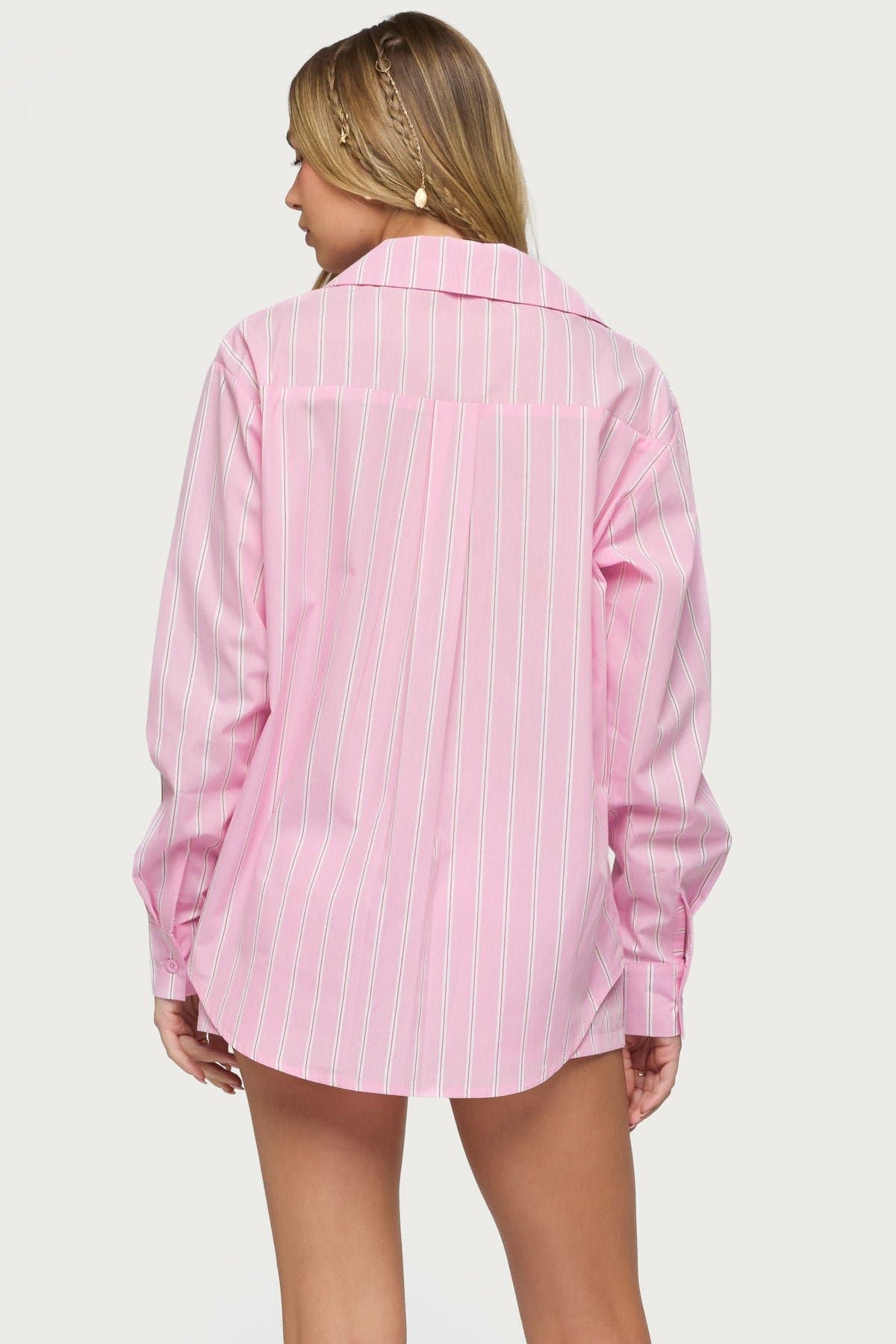 Carmella Striped Oversized Shirt - Polyester Cotton Women's Top