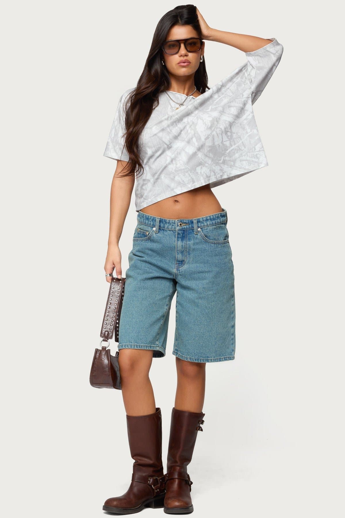 Davida Off Shoulder Camo Print Top - Cotton Spandex