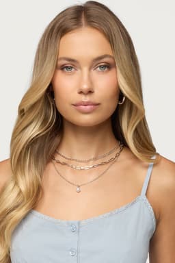 Pearly Necklace Set Layered Silver Tone Chains Drop Pearl Pendant 14.6 Inch