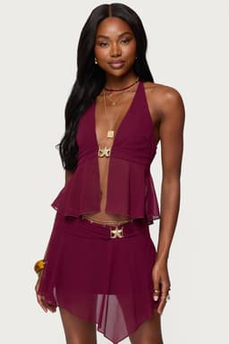 Sea Star Chiffon Split Front Halter Top - Sheer Polyester