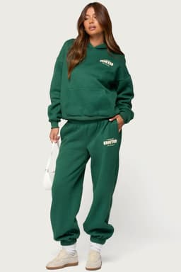 Lounge Edit Sweatpants with Elastic Waistband and Edikted Graphic - Polyester Cotton Rayon