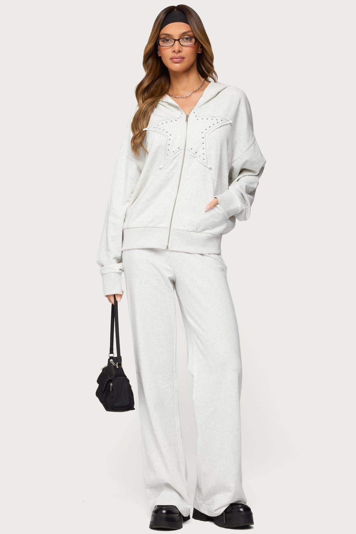 Briela Star Studded Straight Leg Sweatpants - Cotton Polyester Matching Set