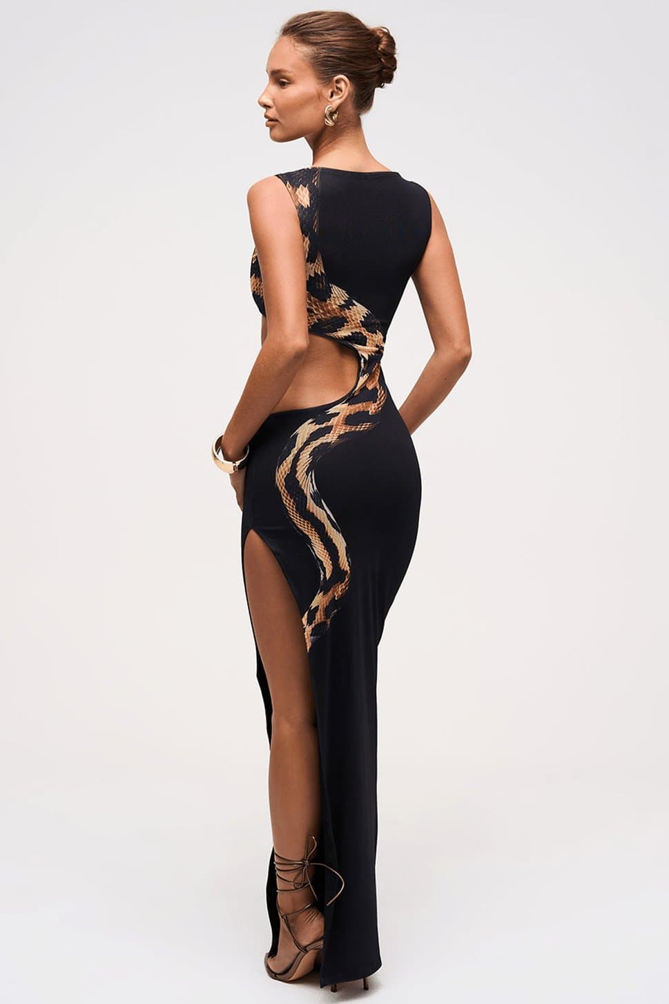 VIPER Cut Out Detail Maxi Dress Snake Print Sleeveless Bodycon