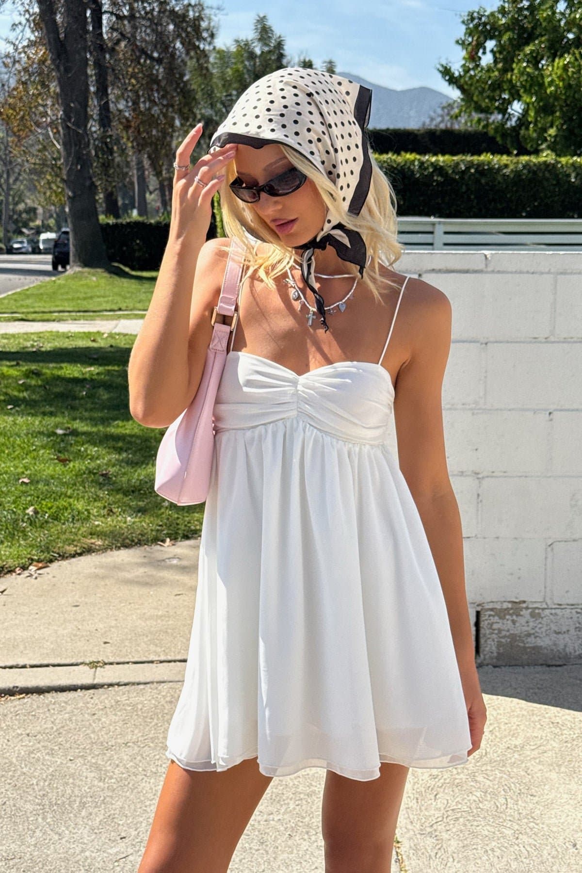 Ariellah Chiffon Babydoll Mini Dress with Side Zip and Gathered Center