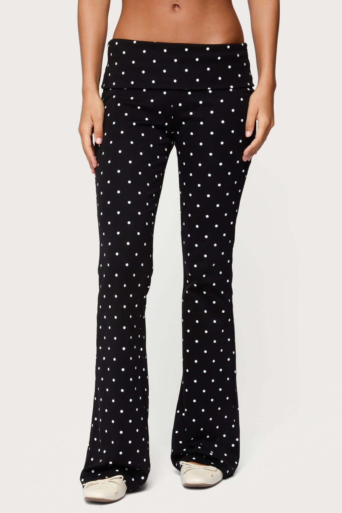 Daliya Polka Dot Fold Over Flared Loungewear Pants - Cotton Spandex