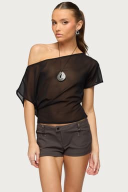 Noria Sheer Chiffon Off Shoulder Top with Back Tie Detail