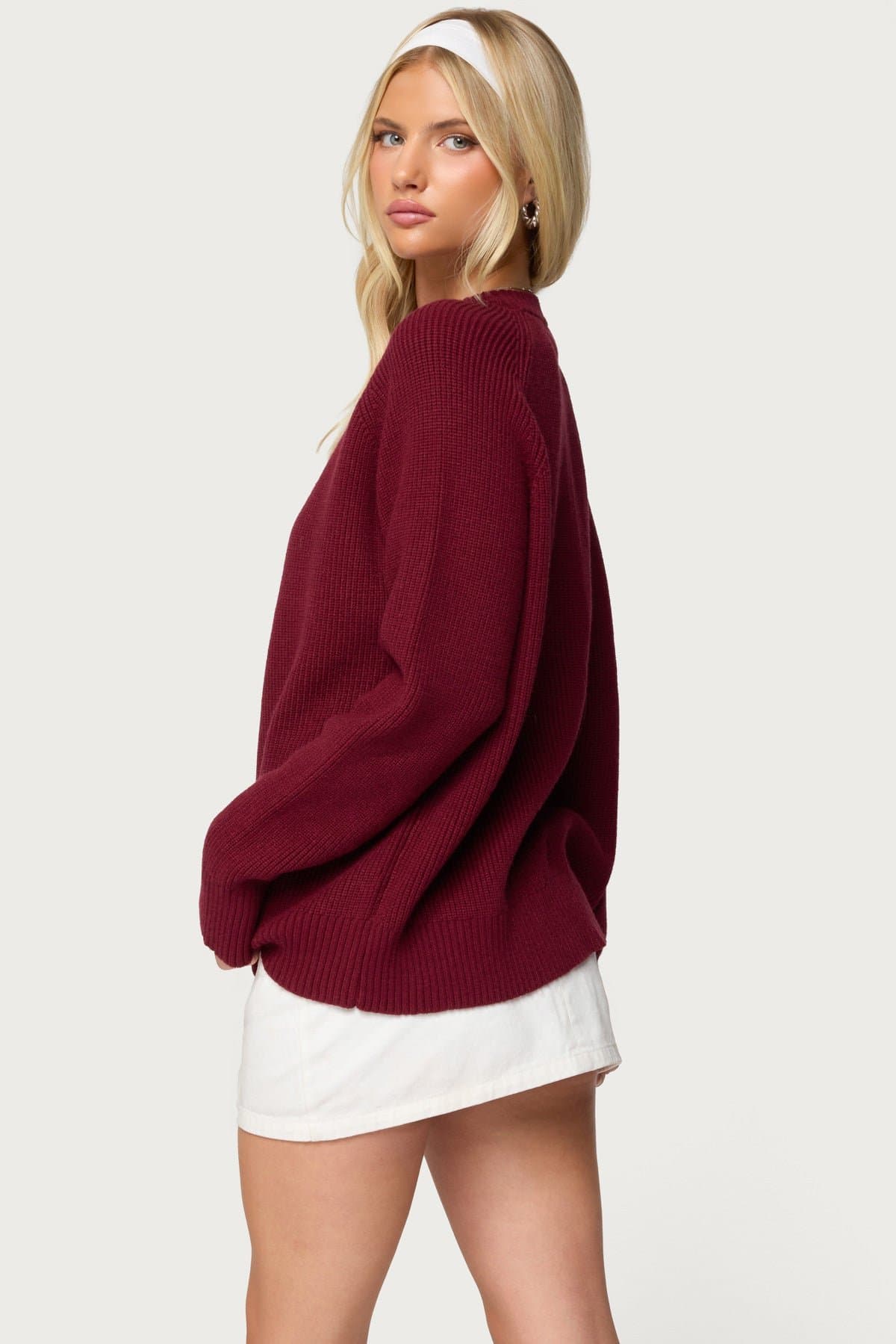 Lavonne Oversized Knit Raglan Sweater in Rayon Polyester Nylon Blend