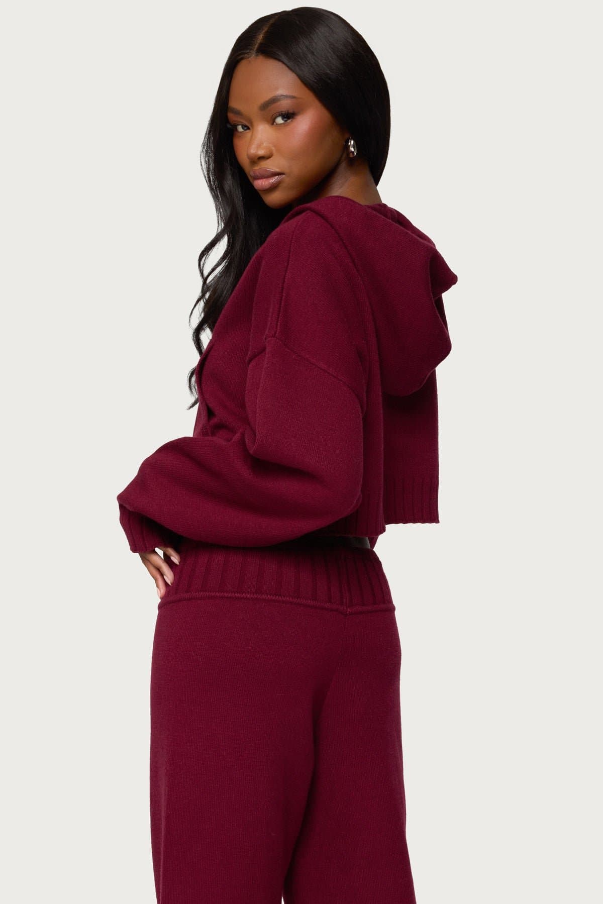 Russell Knit Hooded Cardigan - Rayon Polyester Nylon Zip Front Matching Set