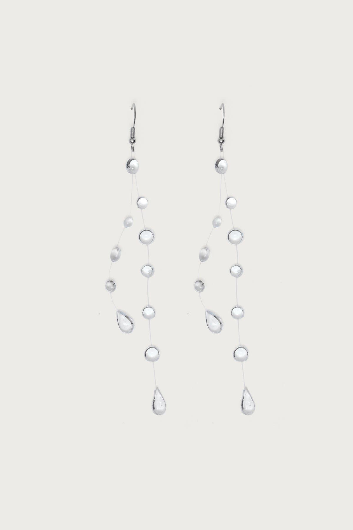 Water Drop Dangle Earrings with Resin Beads and Silver Tone Metal - 3.9 Inch Length