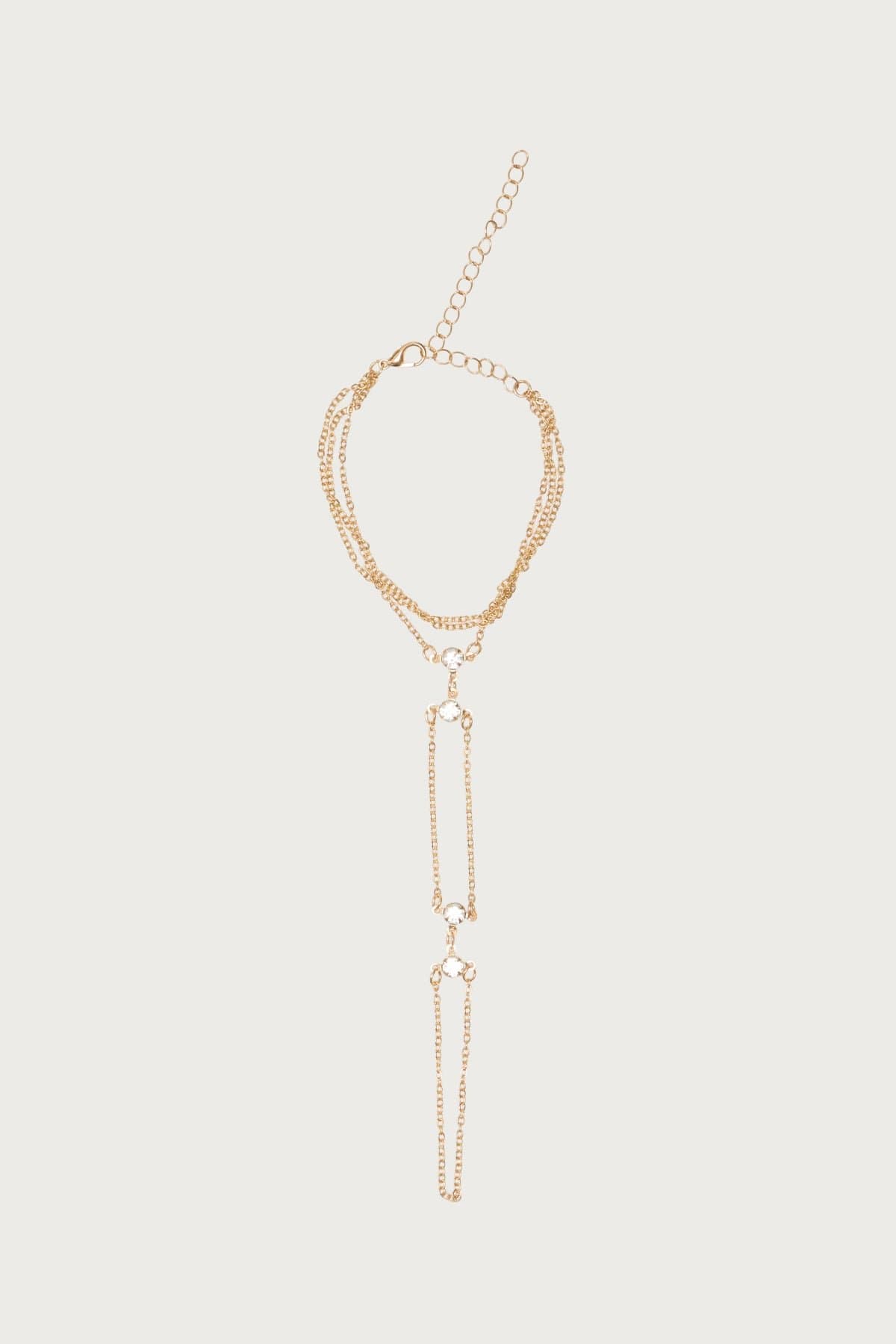 Rhinestone Layered Hand Chain Gold Tone Metal 9.8 Inch Length