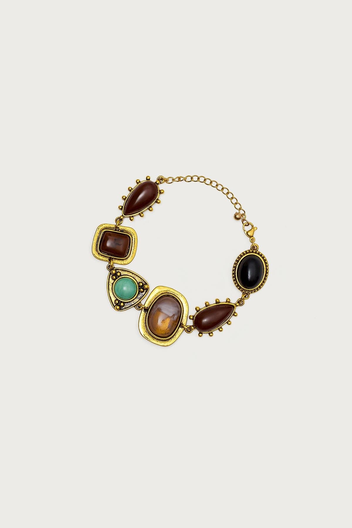 Stone Pendant Bracelet Gold Tone Metal Resin 6.7 Inch Length