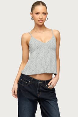 Kelli Floral Babydoll Tank Top with Adjustable Straps in Rayon Spandex