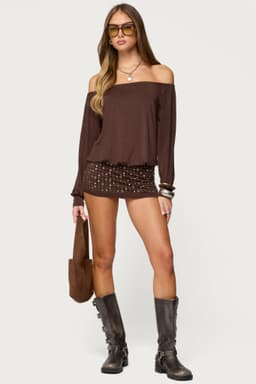 Studded Off Shoulder Backless Romper - Polyester Spandex Fitted Mini