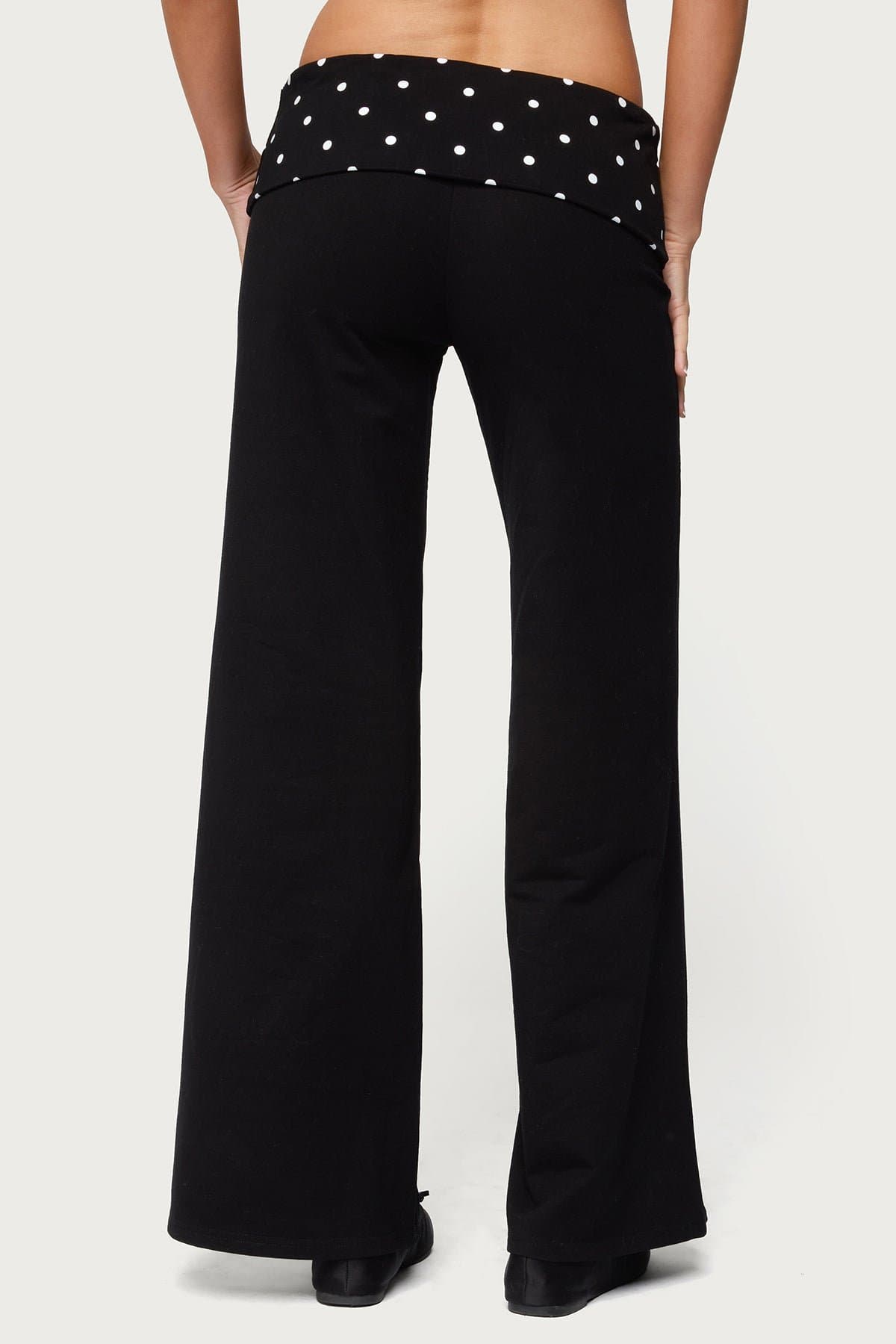 Petite Reeva Polka Dot Foldover Wide Leg Pants - Cotton Spandex