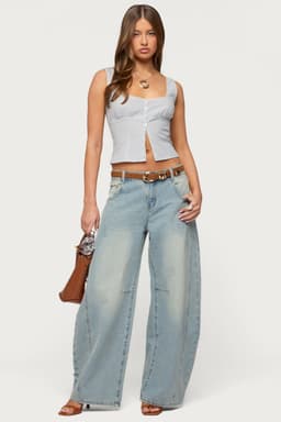 Ilara Low Rise Barrel Leg Jeans in Rigid 100% Cotton Denim Size S Inseam 29.9"