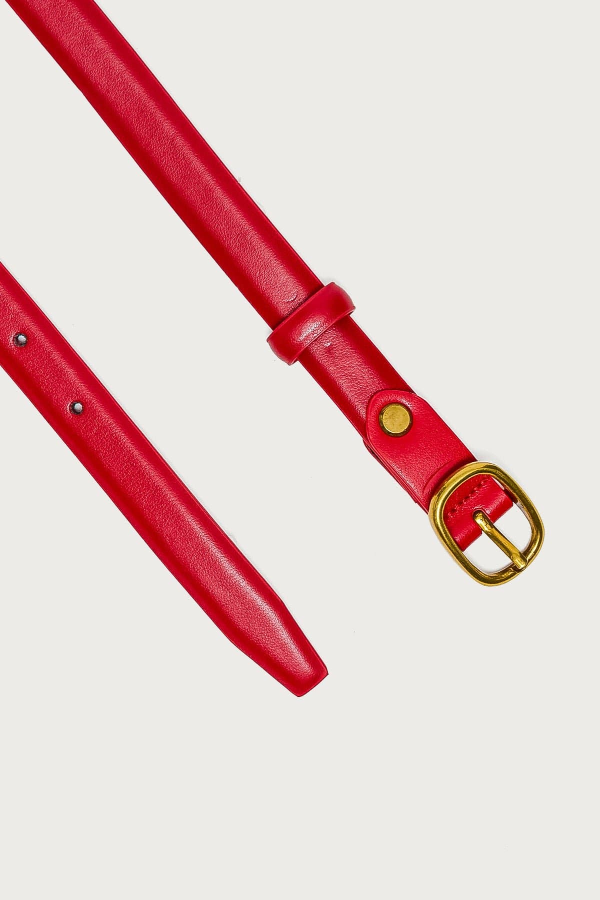 Oval Buckle Faux Leather Belt - Gold Tone Polyurethane Rayon 41.3 Inch Length