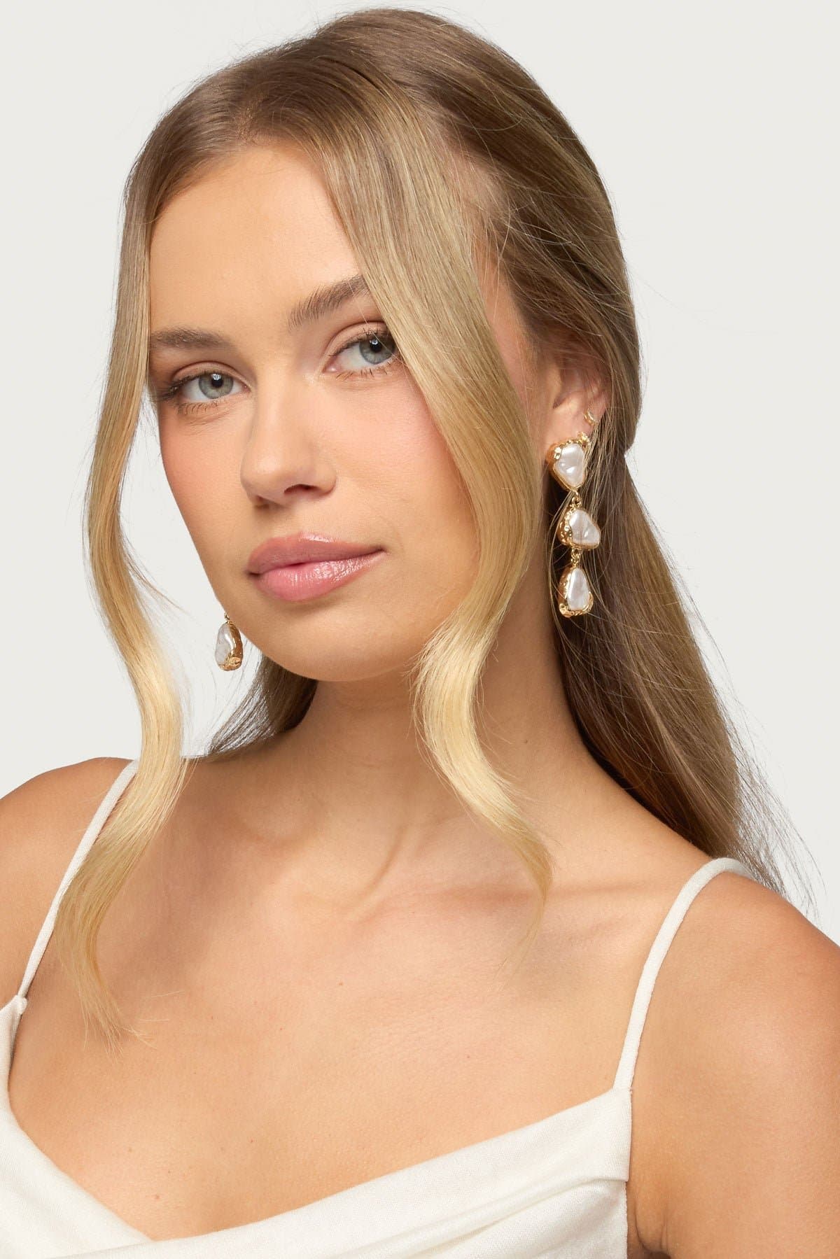 So Pearly Dangle Earrings - Faux Pearl Gold Tone Metal 2.4 Inch Drop