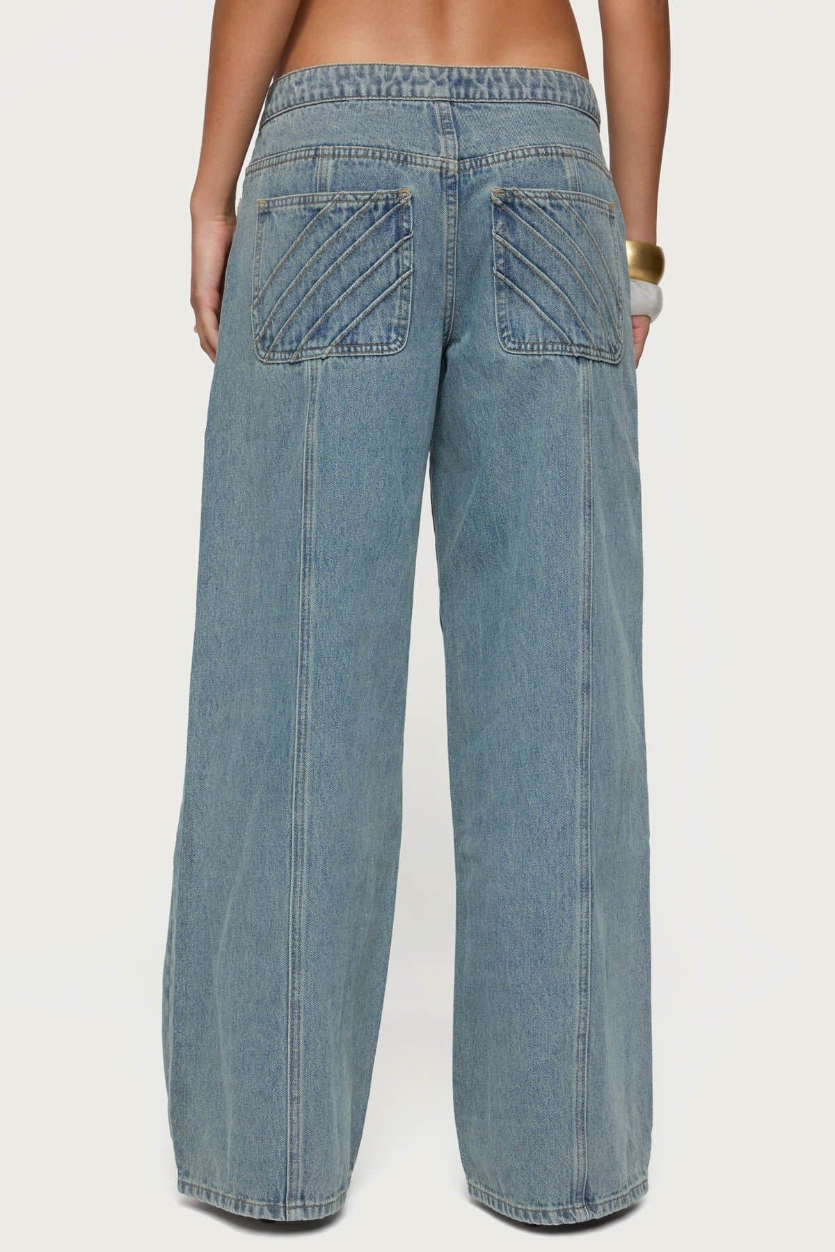 Stitch & Pleat Low Rise Baggy Jeans in Rigid 100% Cotton Denim