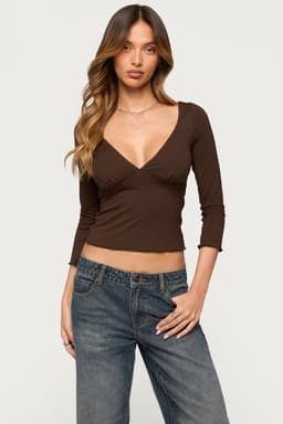 Cassisy Quarter Sleeve Wide V Neck Top in Rayon Spandex