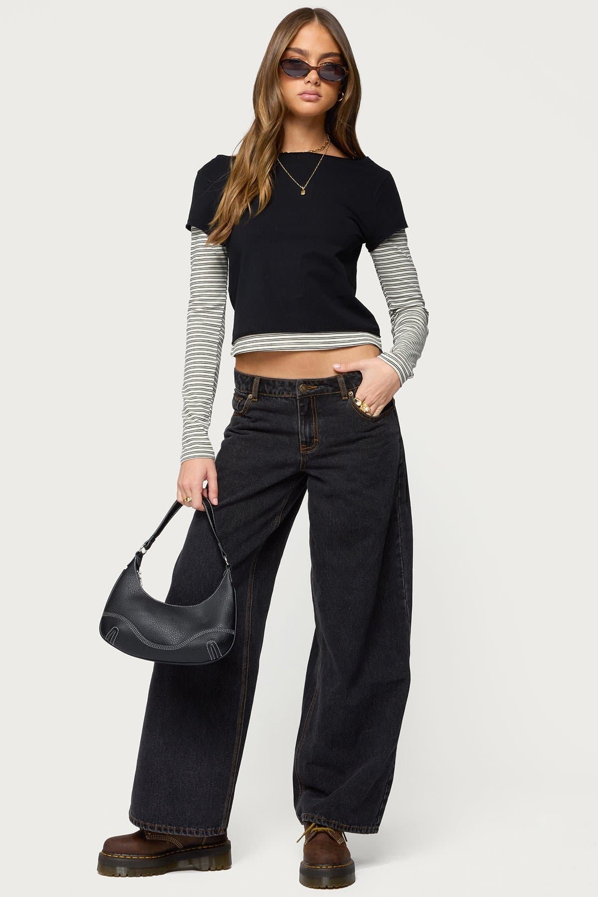 Layered Striped Long Sleeve T-Shirt - Cotton Spandex Unisex