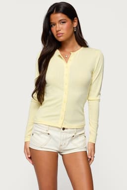 Maeva Button Up Pointelle Top Long Sleeve Polyester Spandex