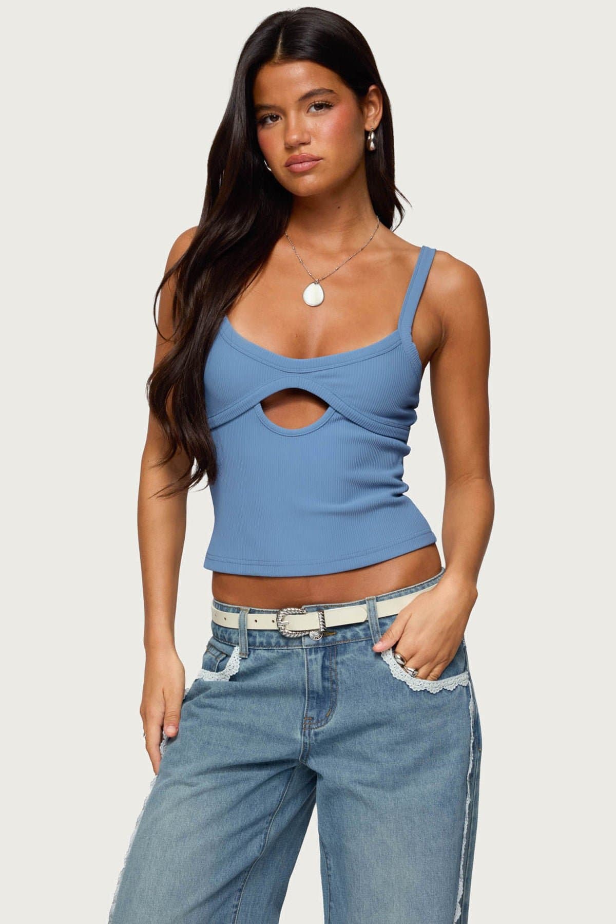 Karin Cut Out Ribbed Tank Top with Adjustable Straps
