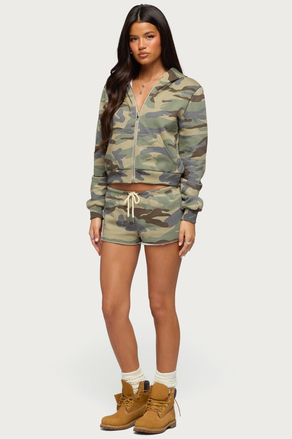 Lynette Camo Print Zip-Up Hoodie - Polyester Cotton Blend, Women's Size S
