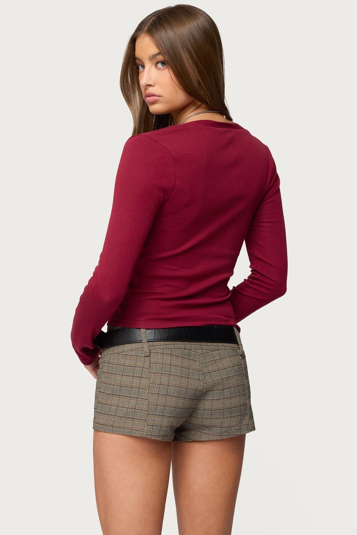 Charla V-Neck Button-Up Long Sleeve Top - Cotton Rayon Spandex