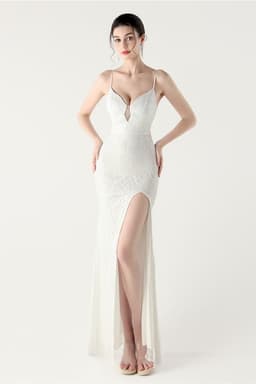 Sequin V-Neck Cross Strap Mermaid Maxi Evening Dress