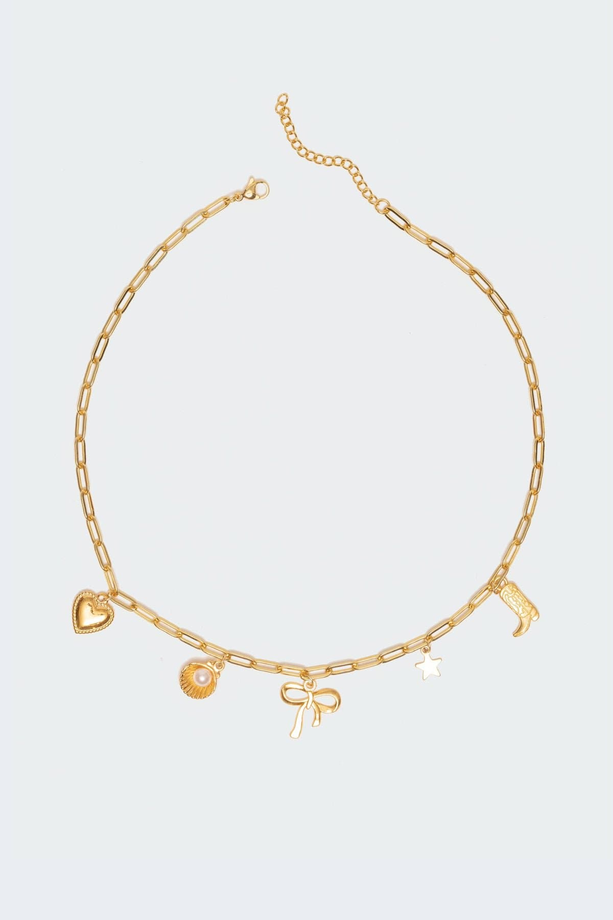 Dreamy Charm Necklace with Assorted Charms Gold Tone Metal 16.7 Inch Length