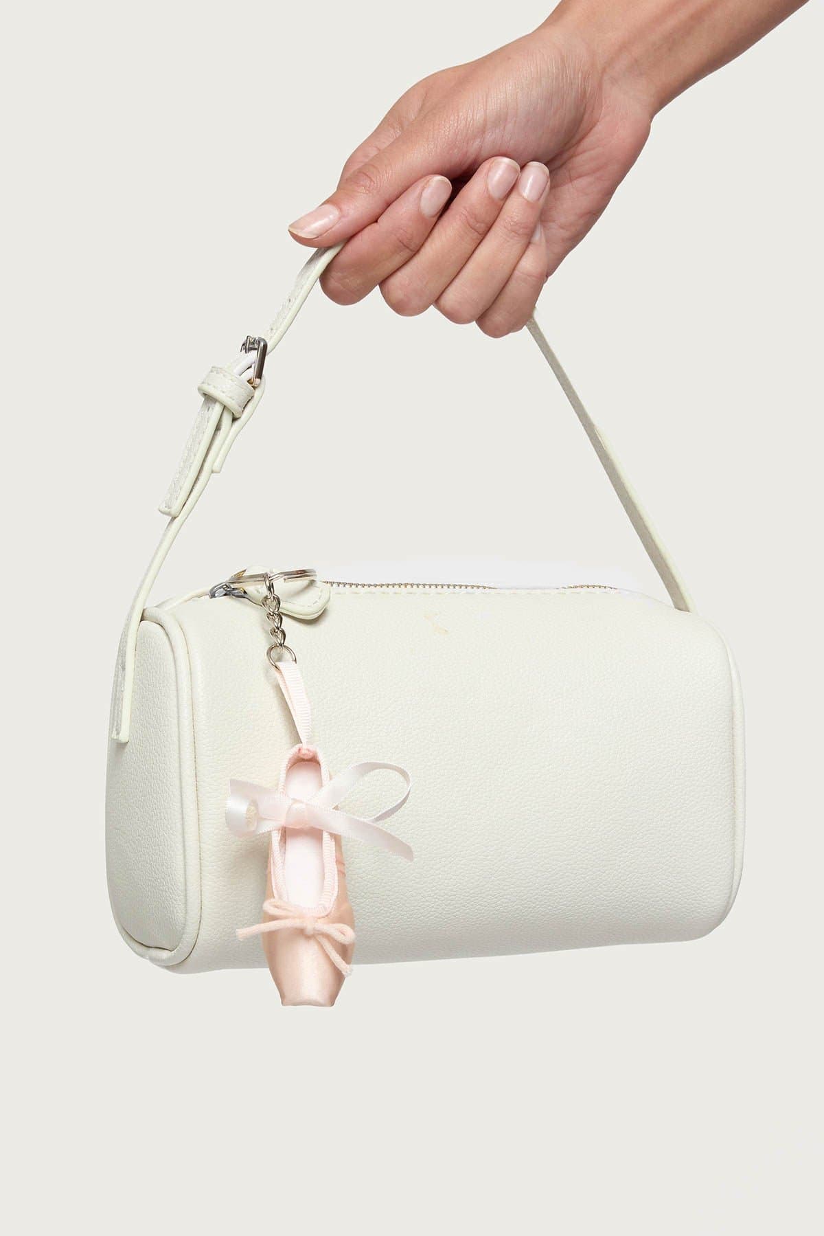 Ballet Slipper Keychain - Polyester with Silver Tone Metal, 3.2 Inch Length